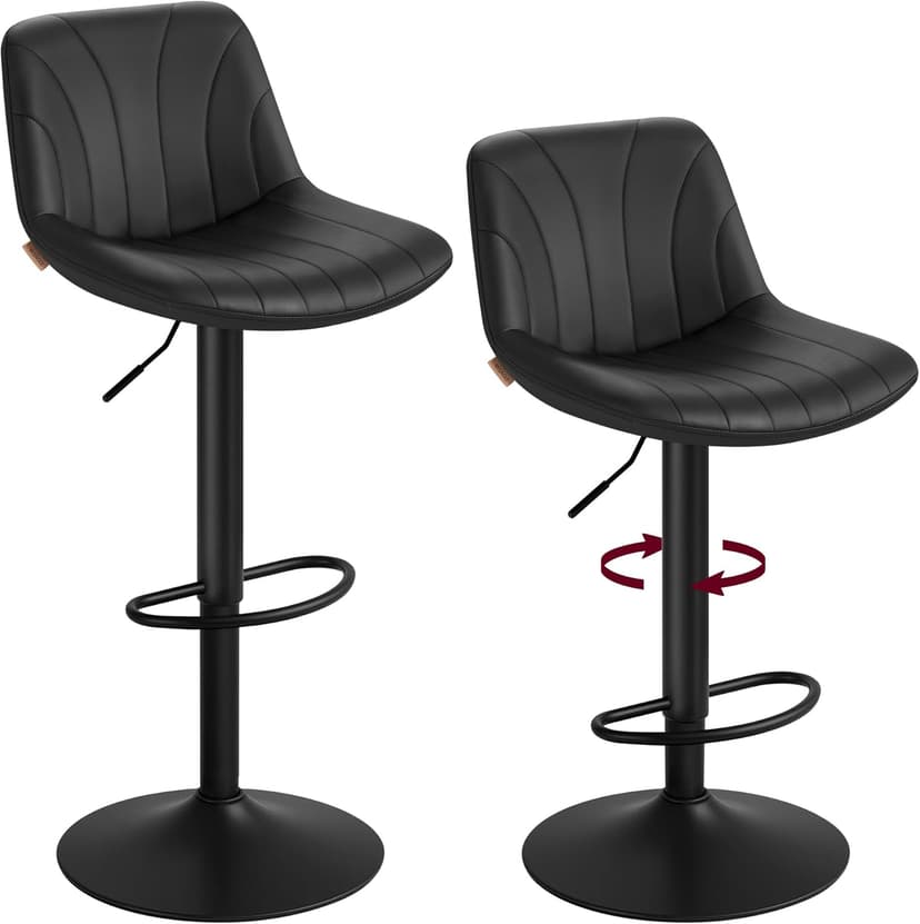VASAGLE Tabourets de Bar, avec Dossier, Chaises de Bar Hauteur Réglable, Rotation à 360°, Repose-Pied en Métal, pour Salle à Manger, Cuisine, PU, Lot de 2, Noir d'encre LJB181BH01 - 1