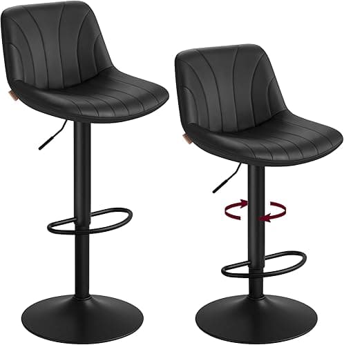 VASAGLE Tabourets de Bar, avec Dossier, Chaises de Bar Hauteur Réglable, Rotation à 360°, Repose-Pied en Métal, pour Salle à Manger, Cuisine, PU, Lot de 2, Noir d'encre LJB181BH01