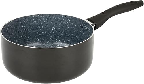 Crealys AUTAN 529581 Saucepan Aluminium Diameter 20 cm Height 9 cm Healthy Non-Stick Coating Stone Effect Ceramic Grey Colour Heat Resistant Silicone Handle Suitable for All Heat Sources Including