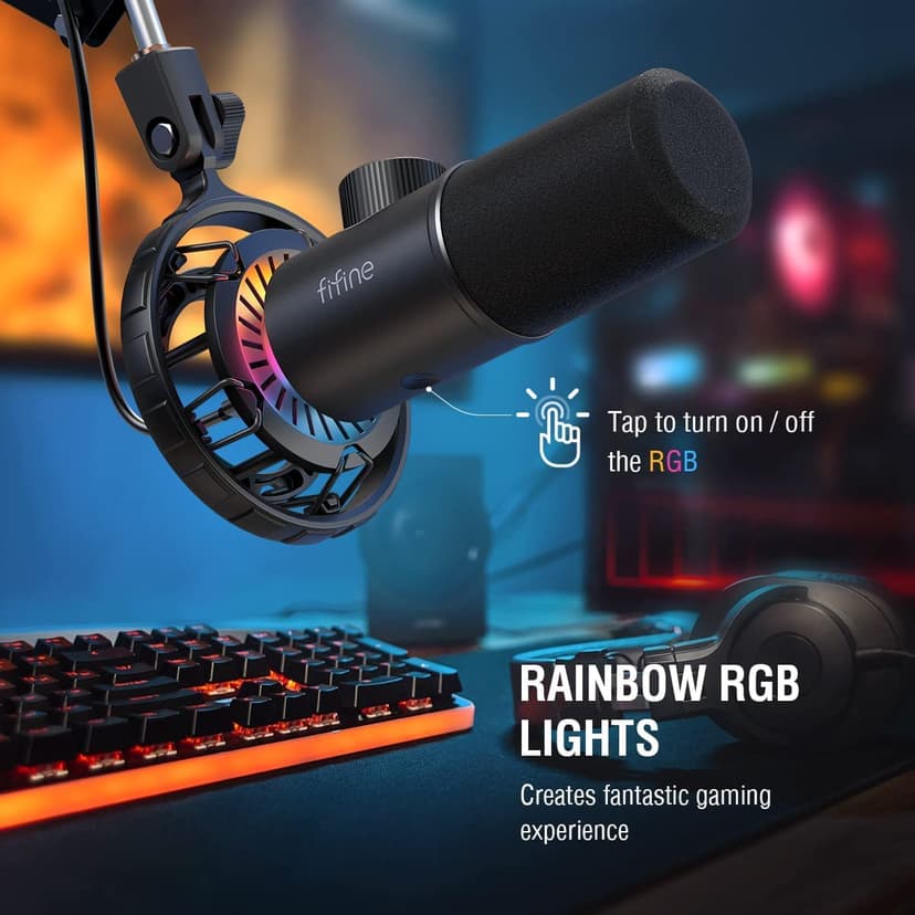 FIFINE USB Micro Gaming, Dynamiques Microphone PC PS4 PS5 pour Streaming Podcast Studio, Bouton de Silence & 3,5mm Prise Casque, Plug and Play Microphone Cardioïde pour Diffusion en Continu - 4