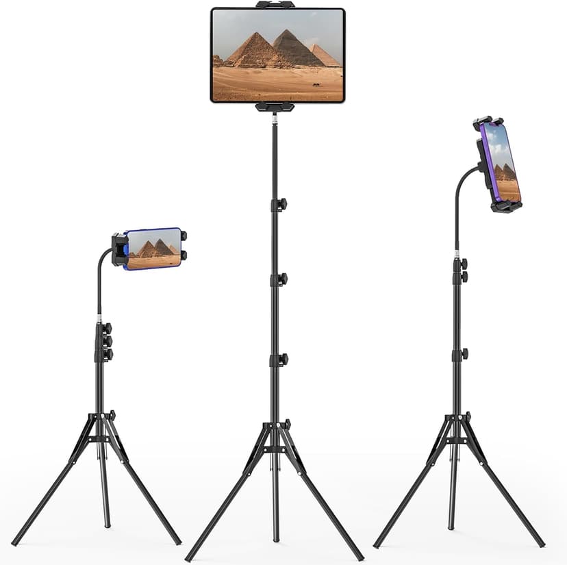 iPad Tripod Stand, 68.89" Height Adjustable Tablet Tripod Stand with Gooseneck, 360° Rotating Tripod Mount for iPad Mini/Air/Pro 4.5-13.5" Tablets - 1