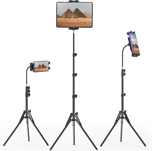 iPad Tripod Stand, 68.89" Height Adjustable Tablet Tripod Stand with Gooseneck, 360° Rotating Tripod Mount for iPad Mini/Air/Pro 4.5-13.5" Tablets