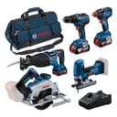 Bosch Professional 18V System combi-kit : GSR 18V-55 + GST 18V-125 S + GKS 18V-57-2 + GSA 18V-28 + GDX 18V-200 (avec 3 batteries 4,0 Ah, chargeur rapide GAL 18V-40, sacoche d’outils) - 1