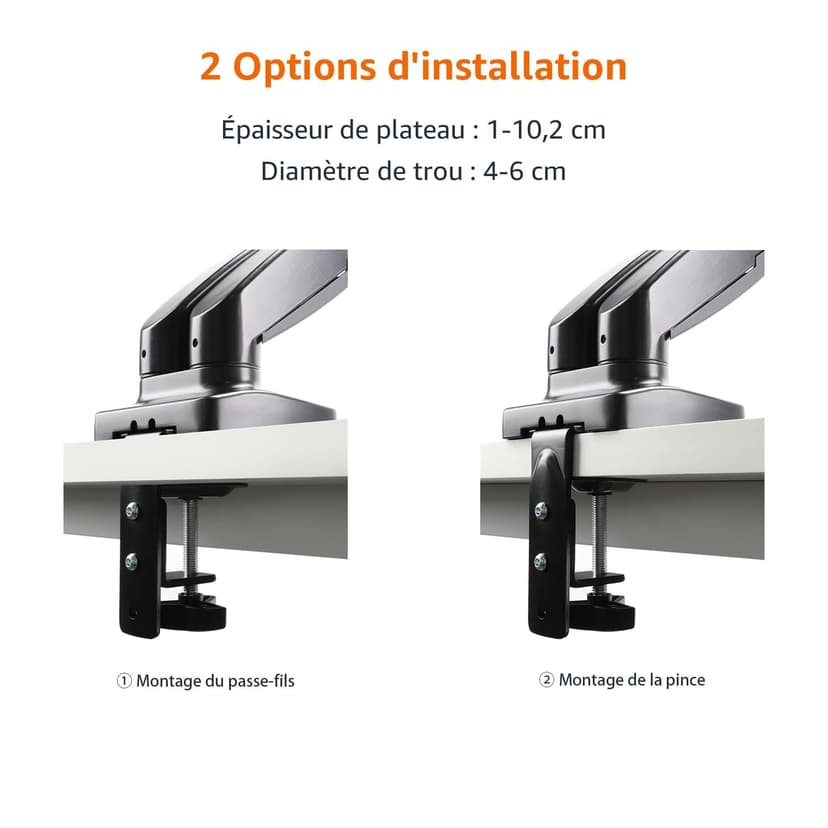 Amazon Basics Support à deux bras réglables à ressort à gaz pour écrans, peut accueillir des écrans allant jusqu’à 27" (68.6 cm), Noir - 6