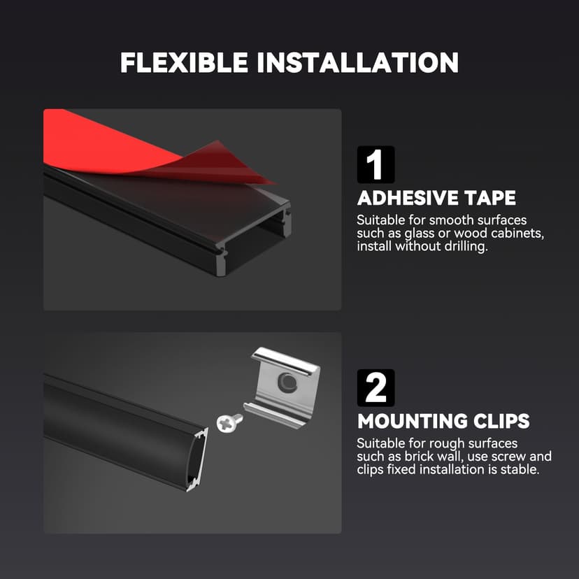 HOMMAND 6 x 1m/3.3ft LED Profile U Shape Aluminium Channel with Diffuser Strip, Corner Connectors, End Caps, Mounting Clips, Indoor LED Strip Light Holder - 6