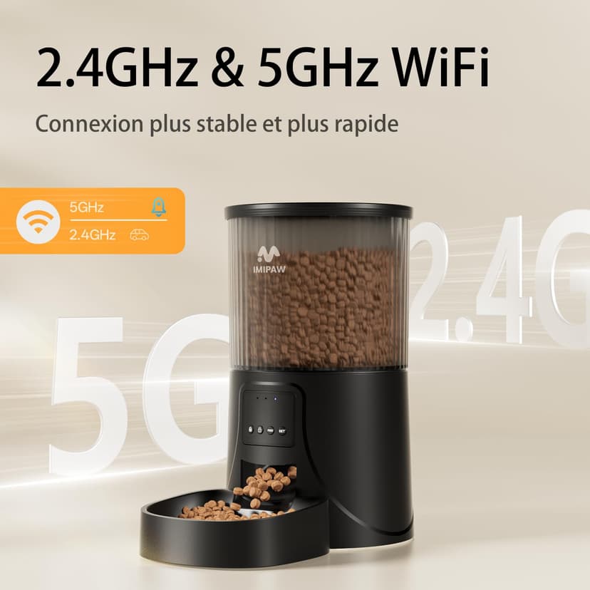 IMIPAW Distributeur Croquettes Chat Automatique, Compatible WiFi 5G et 2.4G, Contrôle App, Jusqu’à 10 Repas par Jour, 4L Mangeoire pour Nourriture Sèche, Idéal pour Les Propriétaires d'animaux - 5