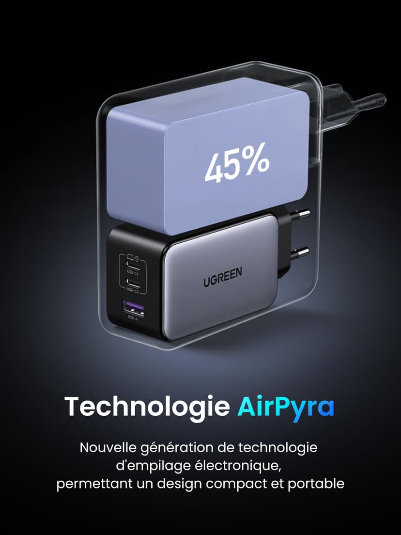 UGREEN Nexode 100W Chargeur USB C Rapide 3 Ports GaNInfinity Compatible avec MacBook Neo Air Pro M5 M4 M3 M2 M1 iPad iPhone 17 Pro Max Air 16 15 14 13 12 Galaxy PPS 60W S26 S25 S24 S23 Pixel 10 9 8 - 4
