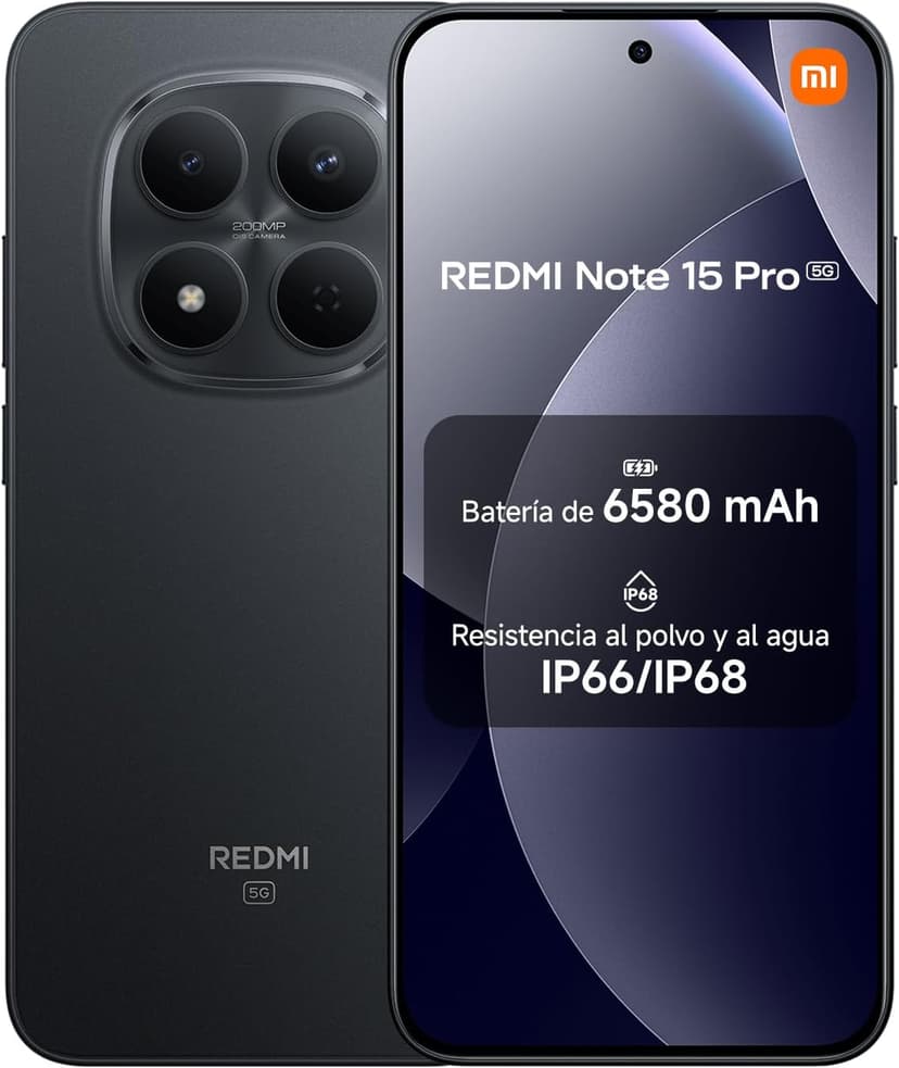 XIAOMI Redmi Note 15 Pro 5G, Smartphone 8+256 GB, Massive 6580mAh Battery, IP66/IP68, New 200MP Camera, 6.83" AMOLED Display, Black, Warranty 2 years, Charger Not Included - 1