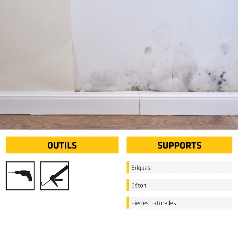 SIKA - Kit Traitement contre les Remontées Capillaires/Remontées d'Humidité dans les Murs - SikaMur InjectoCream 100, Blanc - Intérieur et Extérieur - Anti-moisissures - 20m linéaire - 6