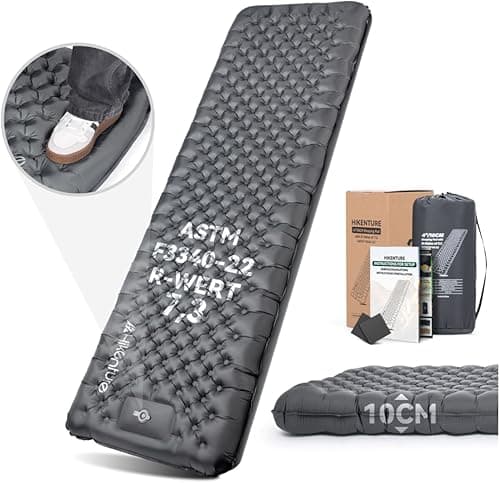 HIKENTURE 7.3 R-Value Camping Sleeping Mat, 10 cm Ultra Thick Sleeping Mat Ultralight with Foot Pump, Insulated Air Mattress, Small Pack Size for 4 Seasons, Inflatable Sleeping Mat for Outdoor, Hiking