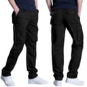 LBL Men's Summer Lightweight Cotton Breathable Multi Pockets Drawstring Adjustable Ankle Hiking Work Trousers, Black, XL - 2