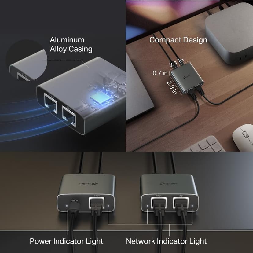 TP-Link EH210 Gigabit Ethernet Splitter 1000Mbps Gigabit Speed 1 to 2 Compatible with Cat 8/7/6/5/5 Ethernet Cables, Aluminium Alloy Casing, Plug & Play - 6