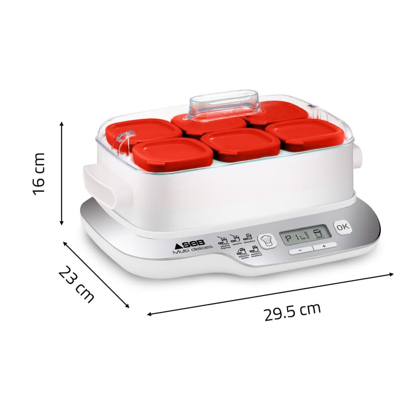 Tefal YY5425FB Multi Delices Express, Yogurt Maker, 6 Jars, Red, Yogurt at Home, 5 Automatic Programs, Milk Desserts, Curd and Soft Desserts, 140 ml Jars, 100% BPA Free, YY5425FB - 8