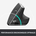 Logitech MX Vertical Souris Ergonomique sans Fil, Multi-Dispositifs, Bluetooth ou 2,4 GHz avec Récepteur USB Unifying, Suivi Optique 4000 PPP, 4 Boutons, Charge Rapide,Portable/PC/Mac/iPad OS-Graphite - 3