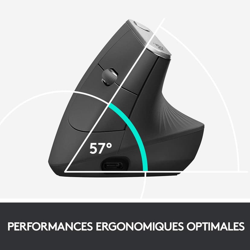 Logitech MX Vertical Souris Ergonomique sans Fil, Multi-Dispositifs, Bluetooth ou 2,4 GHz avec Récepteur USB Unifying, Suivi Optique 4000 PPP, 4 Boutons, Charge Rapide,Portable/PC/Mac/iPad OS-Graphite - 3