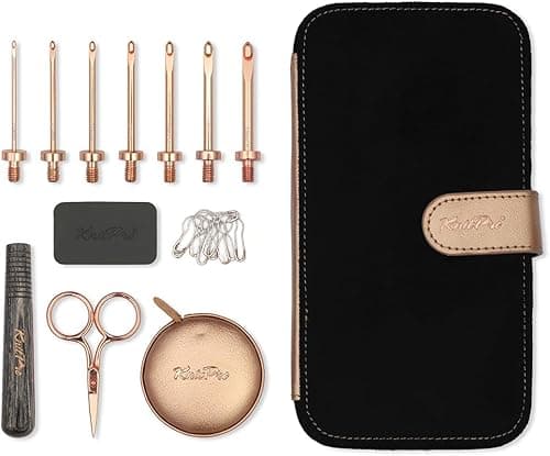KnitPro Oasis Interchangeable Crochet Hook Starter Set with Wooden Handle - for Both Beginner and Experienced Crocheters - 1 Set, Rose Gold, 2.00-5.00mm