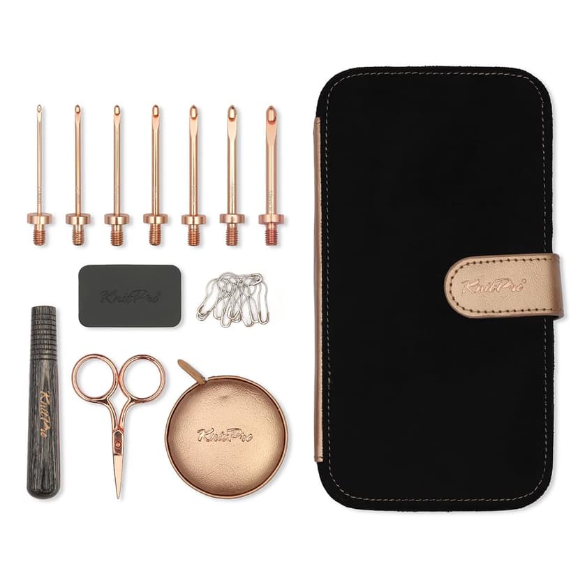KnitPro Oasis Interchangeable Crochet Hook Starter Set with Wooden Handle - for Both Beginner and Experienced Crocheters - 1 Set, Rose Gold, 2.00-5.00mm - 1