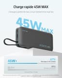 CUKTECH 45W Batterie Externe 20000mAh Power Bank, Batterie Externe Charge Rapide avec Cable Intégré USB C, Batterie Portable pour iPhone 17/16/15/14/13, Samsung, Xiaomi, iPad, MacBook, Switch - 2