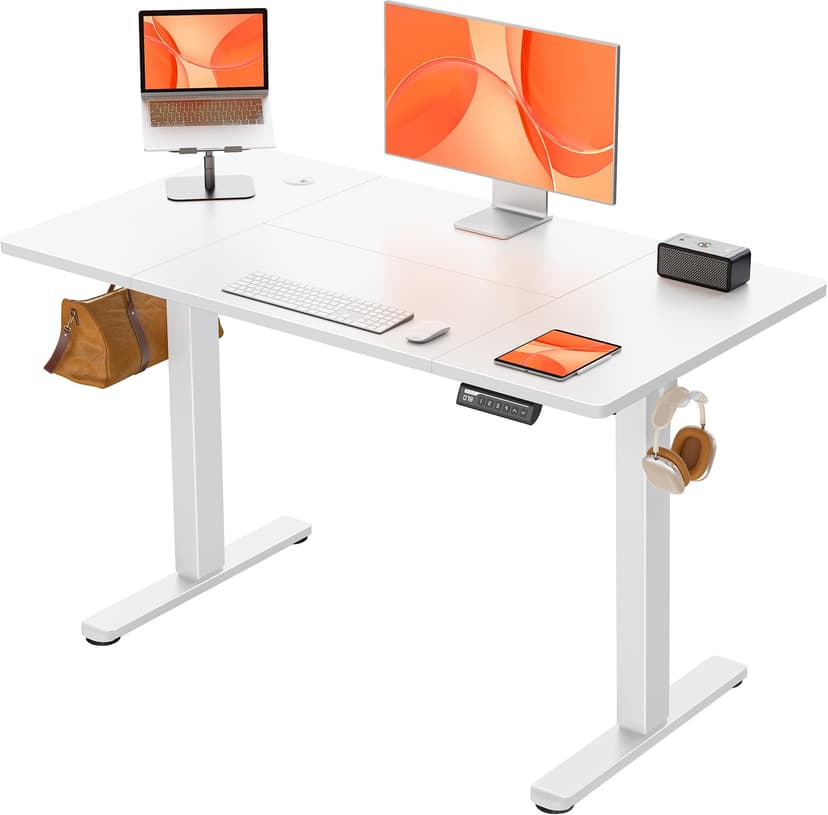 ErGear Bureau Assis Debout Electrique, Bureau Réglable en Hauteur Electrique 120 x 60 cm, Bureau Informatique avec Panneau Intelligent à 4 Mémoires, Bureau Blanc avec Plateau en Panneaux Assemblés - 1