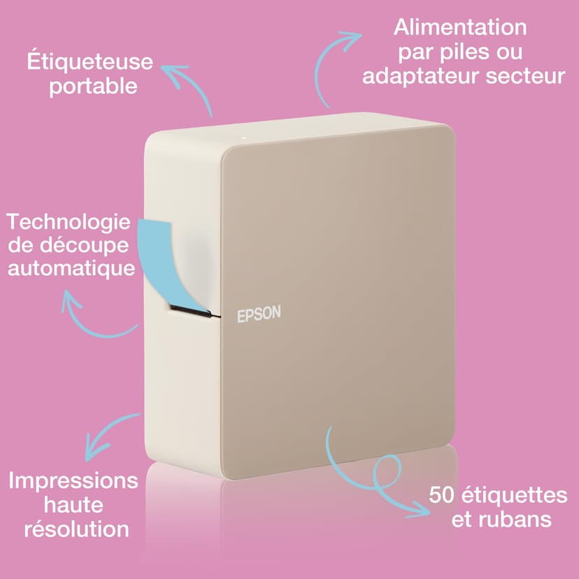 EPSON LabelWorks LW-C610 | Imprimante d'étiquettes portable - Bluetooth, application iOS et Android, alimentation batterie ou secteur, impression jusqu'à 24 mm, 50 rubans, massicot économique - 2