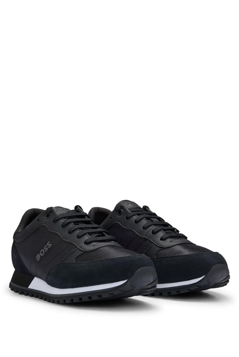BOSS Mens Parkour-L Runn Mixed-Material Trainers with Branded Side Panel Size 9 Black - 9