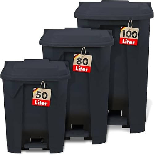 Floordirekt 50 Litre Rubbish Bin, Grey Lid, Kitchen and Office Rubbish Bin, Separate Collection System, Pedal Bin with Step-On Mechanism, Olaf Waste Bin