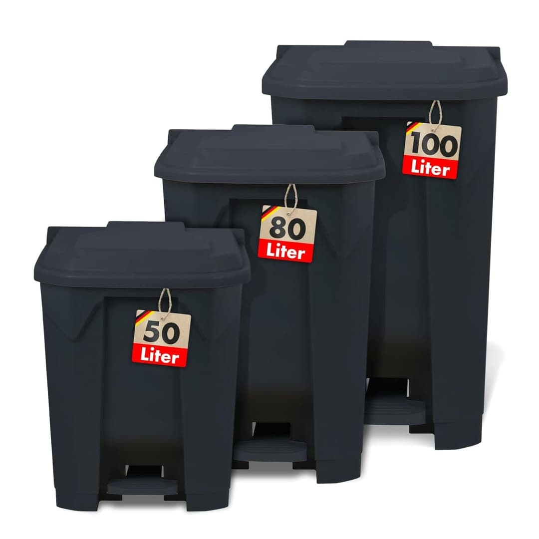 Floordirekt 50 Litre Rubbish Bin, Grey Lid, Kitchen and Office Rubbish Bin, Separate Collection System, Pedal Bin with Step-On Mechanism, Olaf Waste Bin