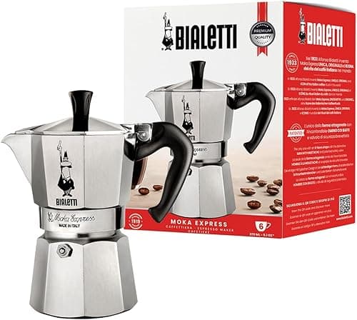 Bialetti Moka Express Caffettiera in Alluminio, 6 Cups, Acciaio Inossidabile, Argento,270 milliliters, Silver
