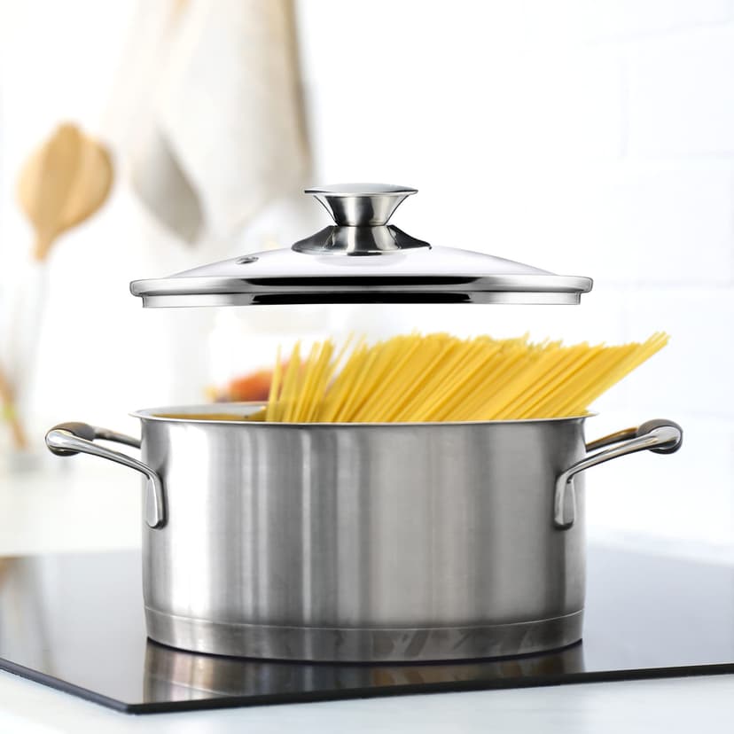 KADAX Lot de couvercles de casserole universels en verre avec poignée, résistants à la chaleur, différentes tailles, couvercle en verre pour casserole, poêle (20+24+26+28 cm, poignée argentée) K8380 - 6