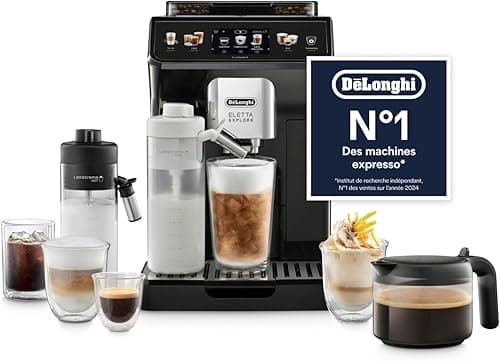 De'Longhi Eletta Explore Cold Brew ECAM452.67.G, Machine à Café Barista avec LatteCrema Hot and Cool, Machine à Espresso, Machine à Café Automatique, Extraction Froide, Pot à Café Inclus, Gris Foncé