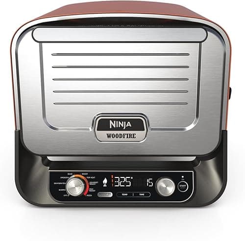 Ninja Woodfire 8-in-1 Electric Outdoor Pizza Oven, Rotisserie & Smoker BBQ with Grate, Pro-Heat Plate, Pizza Stone, Wood Pellets and Shovel, 6 Settings, Dark Orange OO101EU