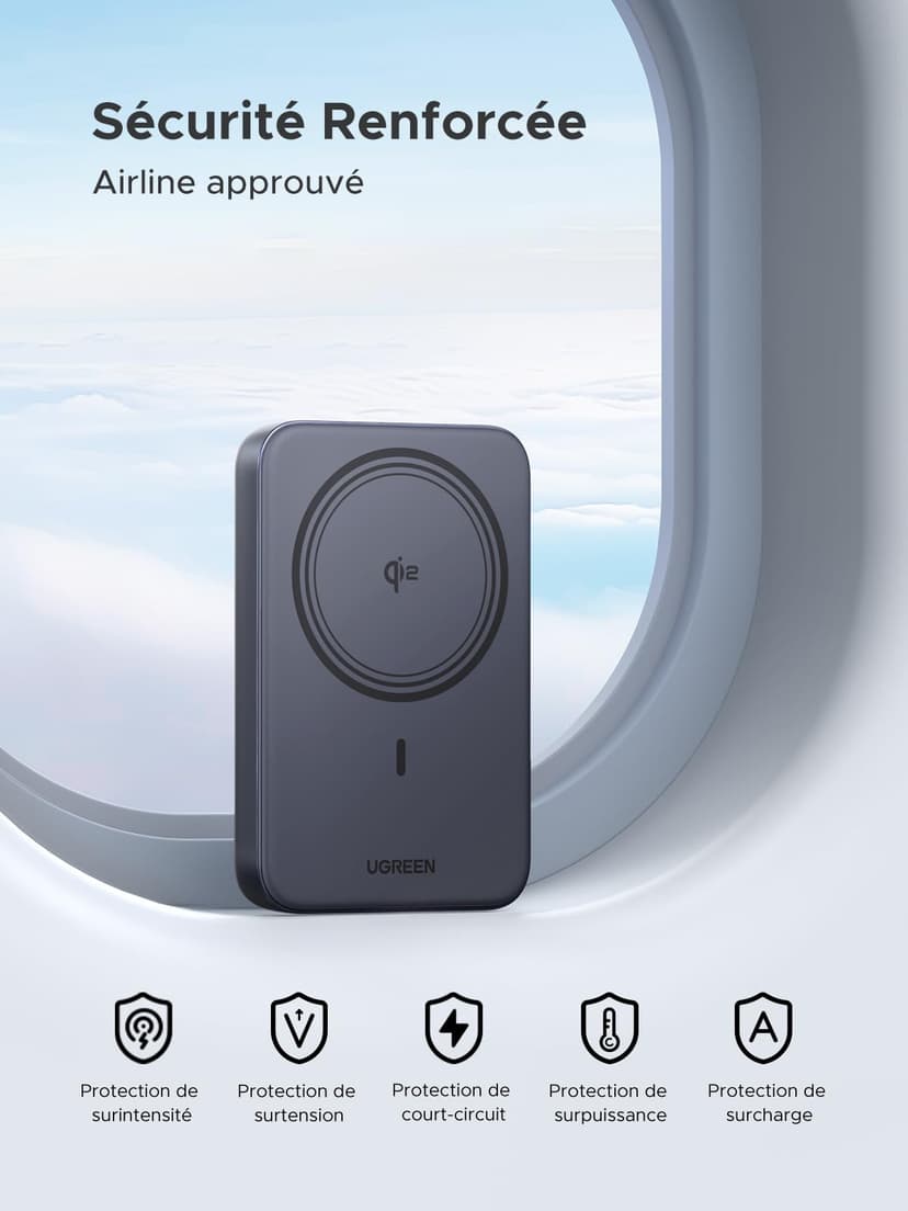 UGREEN Nexode Qi2 15W Batterie Externe 10000mAh 20W Certifié Compatible avec MagSafe iPhone 17 16 15 14 13 12 Air Plus Pro Max Power Bank Induction USB C Charge Rapide Chargeur Portable Magnétique - 7