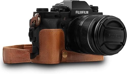 MegaGear MG1553 Ever Ready Demi Étui en Cuir Véritable avec Bandoulière pour Fujifilm X-T3 - Marron