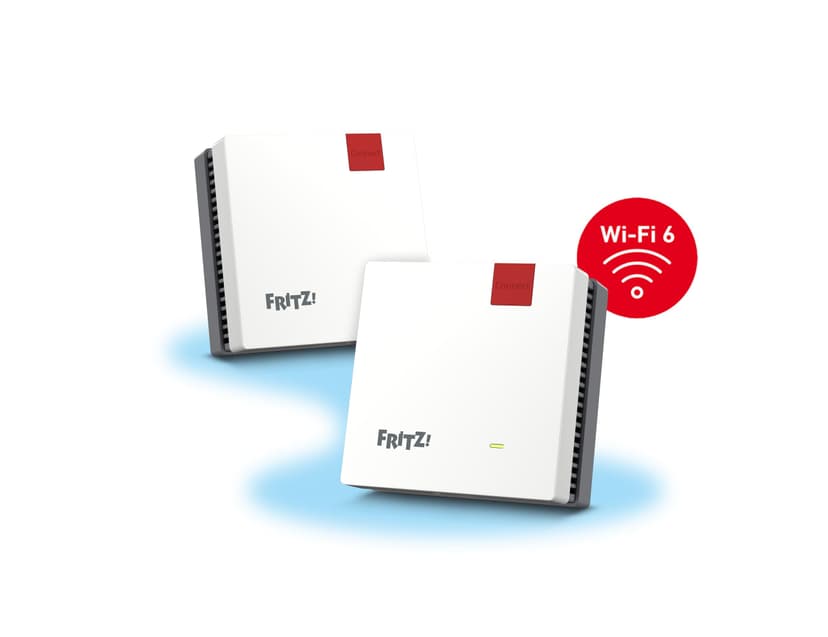 Fritz! Mesh Set 1600 Lot de 2 (2 x Fritz!Repeater, idéal pour routeur Internet ou Modem à Fibre Optique (Ont), Couverture Wi-FI pour 3 à 5 pièces, Wi-FI 6 jusqu'à 3 000 Mbit/s, Version Allemande) - 2