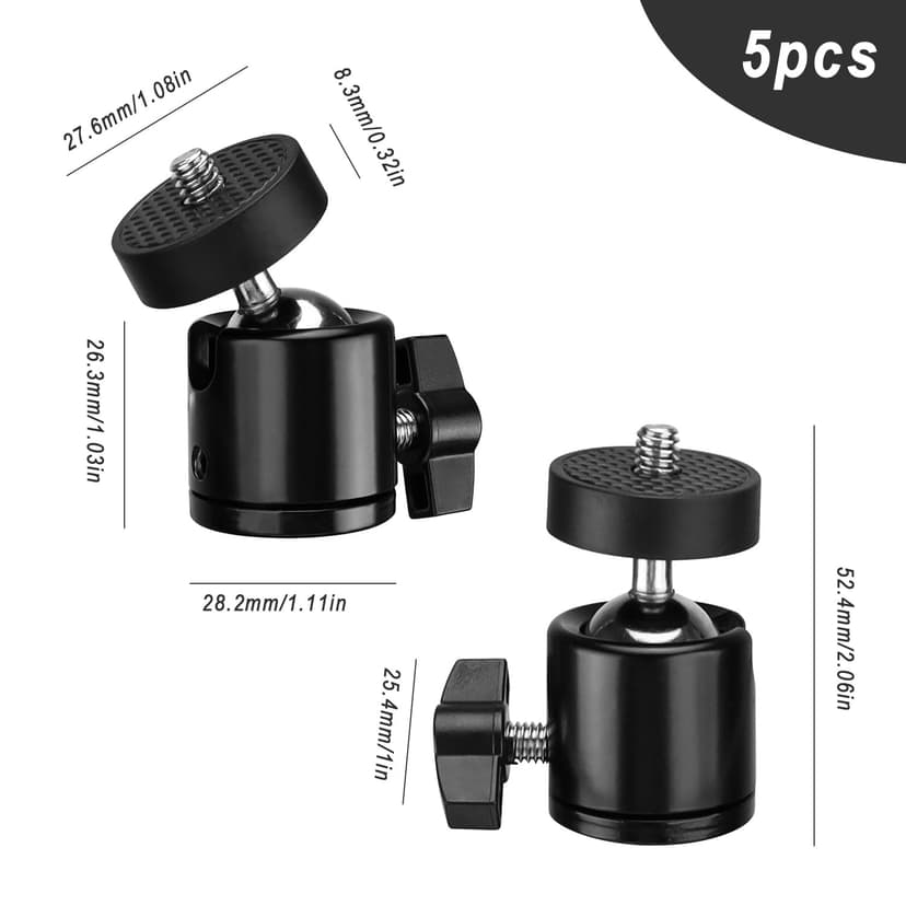 5 Pièces Rotule Photo, DEANKEJI Pivotante 360° Rotule de Suspension, Métal Rotule, Trépied, pour Caméras avec Support à vis 1/4, Monopode Appareil Photo, Support Lumière de Remplissage - 2