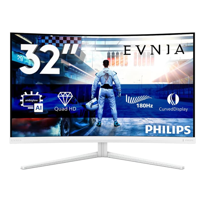 Philips Evnia 32M2C5501 - Moniteur de Jeu incurvé QHD 32 Pouces, 180 Hz, 1 ms GtG, FreeSync Premium (2560x1440, 2X HDMI 2.0, 1x DisplayPort1.4) Blanc - 2