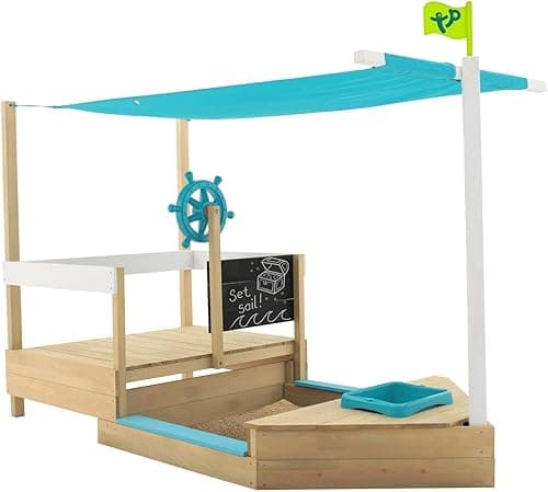 TP Toys Ahoy Wooden Play Boat | Sandpit | 2 Play Modes | For Kids 2+ | Garden and Outdoor Wooden Toy | with Shade Cover | Hidden Toy Storage