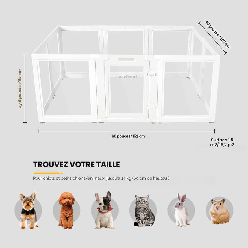 Everfront Clear Acrylic Plastic Dog Playpen Indoor,for Puppy Cat Bunny Pet Pen,Transparent Easy Assemble Foldable Whelping Box Crate Kennel Enclosure Fence for Small & Medium Dogs (60cm Height, 10PCS) - 7