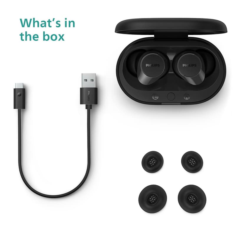 Philips TAT1209BK True Wireless In Ear Bluetooth Headphones - Small Buds, Great Value, Natural Sound with Dynamic Bass, Clear Calls and Pocket-Sized Charging Case - Black - 3