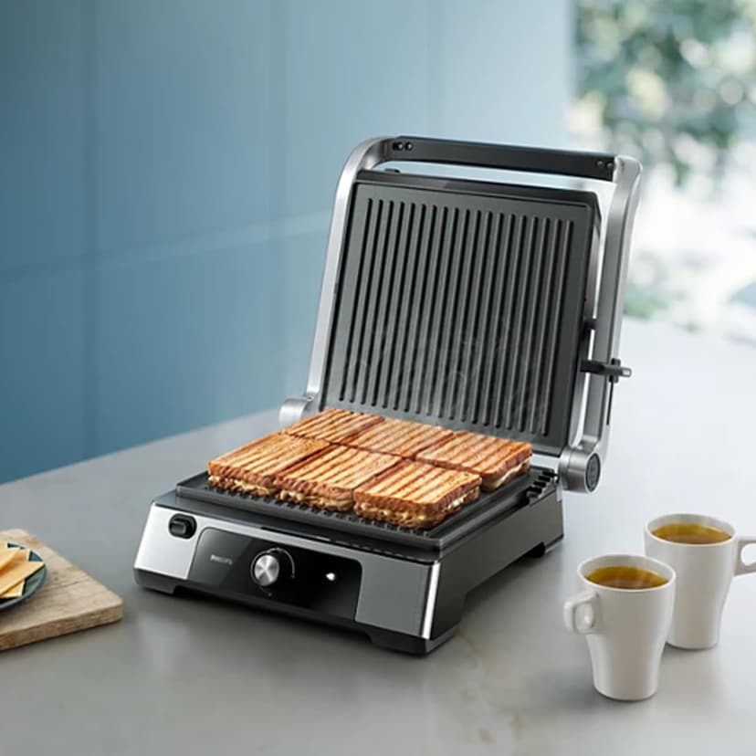 Philips Contact Grill - Adjustable Temperature Large Cooking Surface and High Power - Removable Non-Stick Plates and Grease Catcher (HD6301/90) - 2