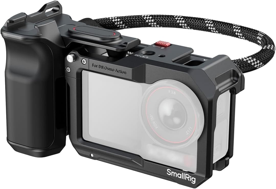 SMALLRIG Handle Grip Kit for DJI Osmo Action 5 Pro/ 4/3 with Cage, Street Photography Grip for DJI, Quick Release, Shutter Button, Cold Shoe, Wrist Strap, 1/4 Threaded Hole for Tripod Selfie Stick