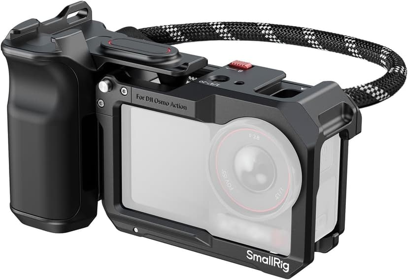 SMALLRIG Handle Grip Kit for DJI Osmo Action 5 Pro/ 4/3 with Cage, Street Photography Grip for DJI, Quick Release, Shutter Button, Cold Shoe, Wrist Strap, 1/4 Threaded Hole for Tripod Selfie Stick - 1