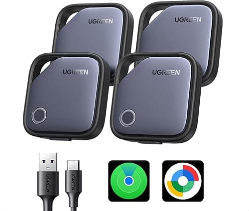 UGREEN FineTrack Duo (4 Pack) for iOS & Android, USB-C Rechargeable Tracker Compatible with Apple Find My and Google Find Hub, Keys Finder and Item Locator for Wallet, Backpack, Luggage and More