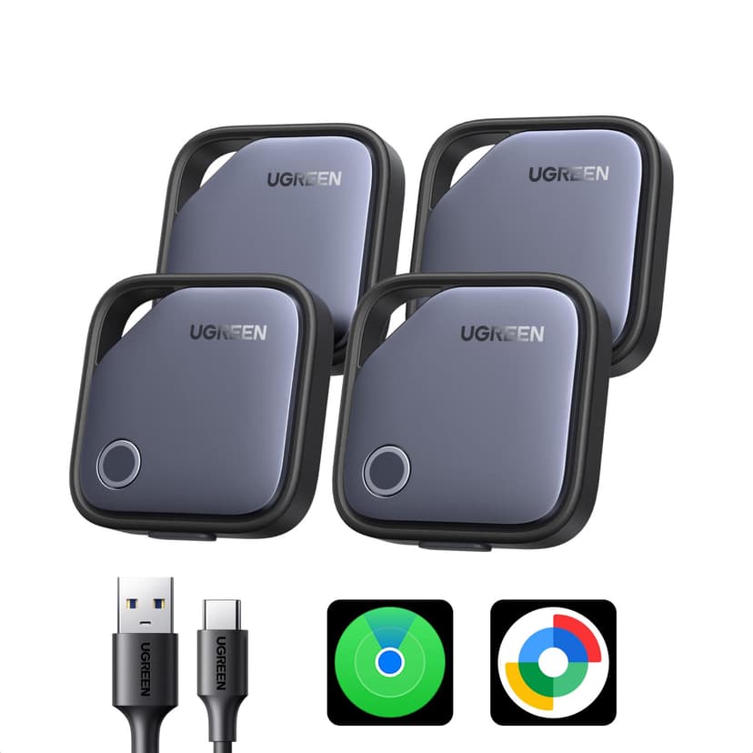 UGREEN FineTrack Duo (4 Pack) for iOS & Android, USB-C Rechargeable Tracker Compatible with Apple Find My and Google Find Hub, Keys Finder and Item Locator for Wallet, Backpack, Luggage and More - 1