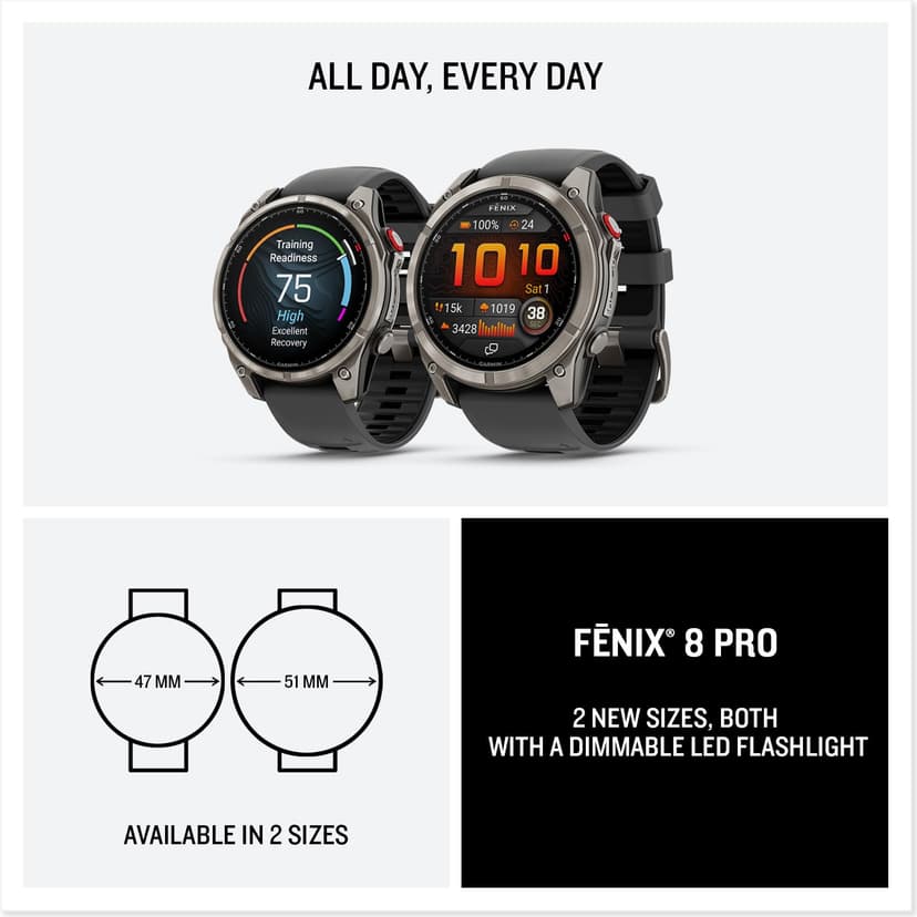 Garmin fēnix 8 Pro, 47mm LTE Premium multisport GPS smartwatch,AMOLED touch Screen,built in inReach technology, advanced health & training features,LED flashlight, up to 15 days battery life,Graphite - 7