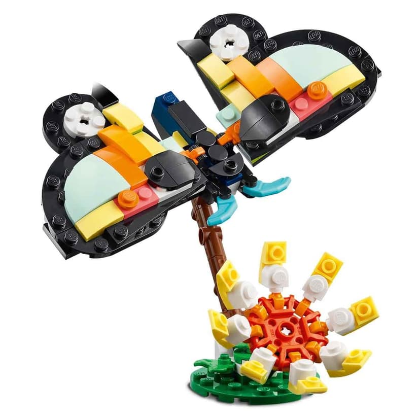 LEGO Creator 3-en-1 Animaux Sauvages : Le Toucan Tropical - Oiseau avec Fleur - Jouet Animal Transformable en Figurine de Papillon ou de Poisson Tropical - Cadeau Original Fille ou Garçon 7 Ans 31173 - 4