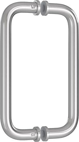 Ranbo Shower Glass Door Handle, 203mm (8 Inch) Hole Centres, Brushed Nickel, 304 Stainless Steel, 1.0mm Thick Tube, Fits 6–12mm (1/4"–1/2") Glass, for Bathroom Door Installation or Replacement.