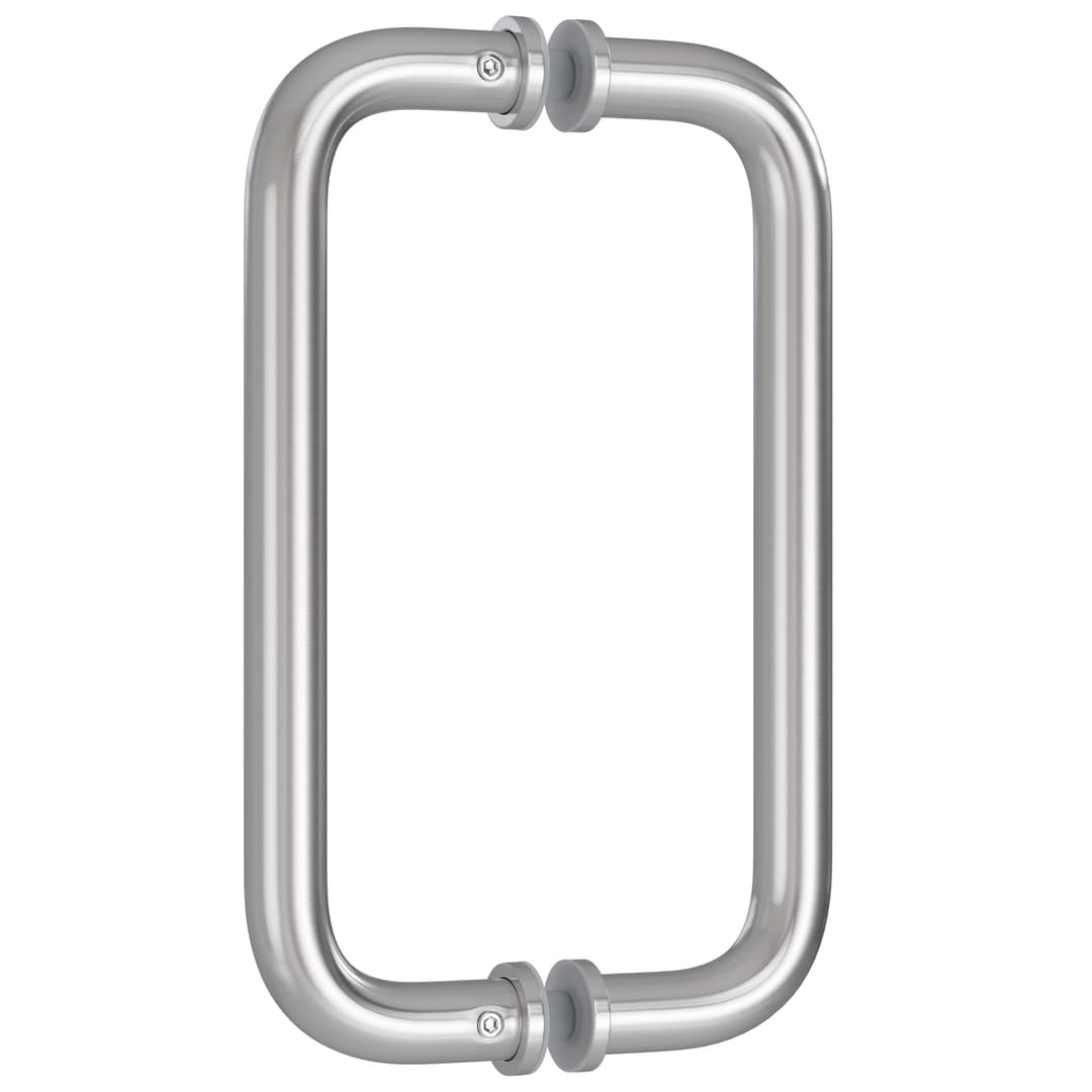 Ranbo Shower Glass Door Handle, 203mm (8 Inch) Hole Centres, Brushed Nickel, 304 Stainless Steel, 1.0mm Thick Tube, Fits 6–12mm (1/4"–1/2") Glass, for Bathroom Door Installation or Replacement.