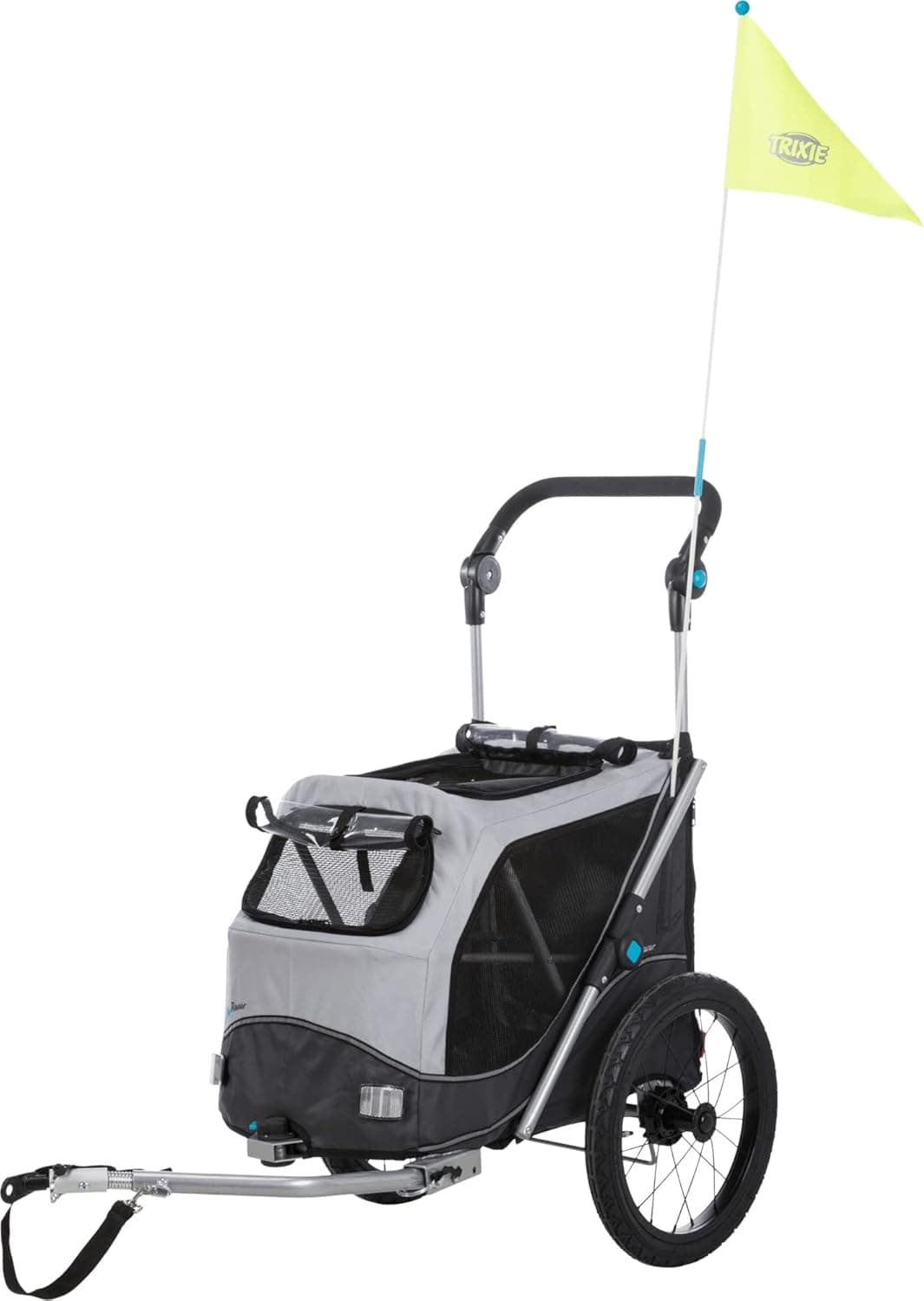 Trixie rimorchio Bici per Cani – Fino a 22 kg – 46 × 50 × 67 cm – rimorchio Pieghevole & Riflettente con guinzaglio di Sicurezza, Cuscino Integrato & Copertura Meteo