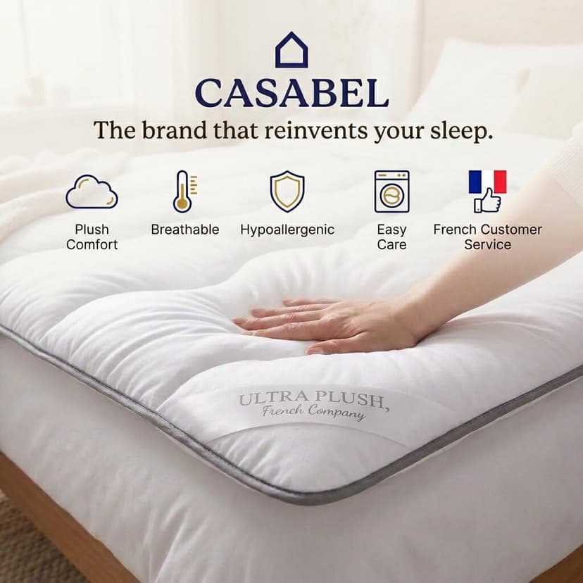 CASABEL Single Mattress Topper 90x200 cm, Breathable Microfibre Mattress Protector with Grey Piping & Wave Stitching, Ultra-Soft & Comfortable - Ideal for Single Beds - 8
